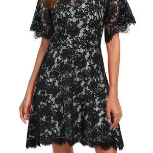 NWT MSLG BLACK/WHITE FLORAL LACE DRESS SMALL